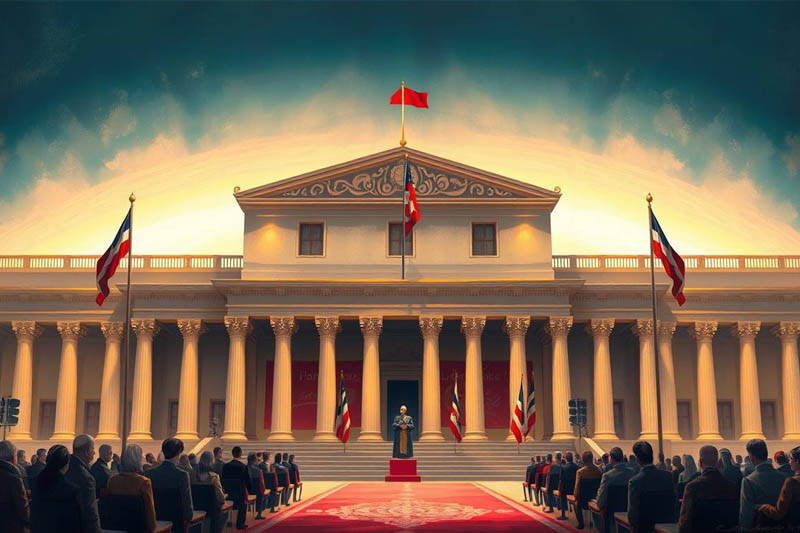 Hémicycle et symboles républicains pour illustrer la politique et les institutions